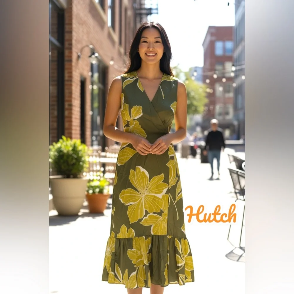 Hutch, Olive Green Yellow nwot Floral Maxi Dress, Size S | 1593